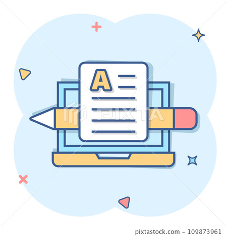 Blogging icon in comic style. Social media communication cartoon vector illustration on white isolated background. Content splash effect business concept. 109873961