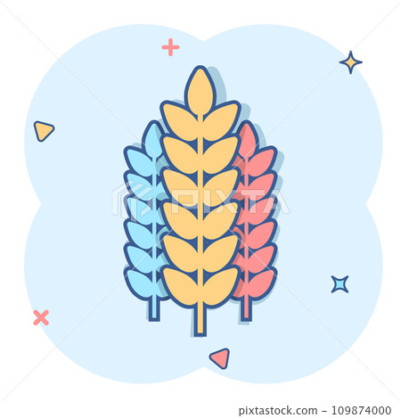 Wheat icon in comic style. Barley cartoon vector illustration on white isolated background. Harvest stem splash effect business concept. Wheat icon in comic style. Barley cartoon vector illustration on white isolated background. Harvest stem splash effect business concept. 109874000