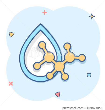 Acid molecule icon in comic style. Dna cartoon vector illustration on white isolated background. Amino model splash effect business concept. 109874053