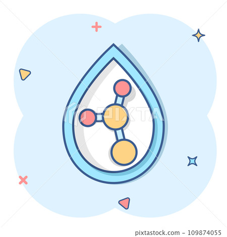Acid molecule icon in comic style. Dna cartoon vector illustration on white isolated background. Amino model splash effect business concept. 109874055