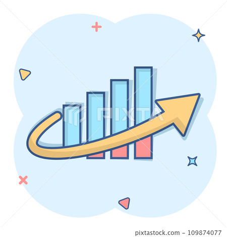 Growth arrow icon in comic style. Revenue cartoon vector illustration on white isolated background. Increase splash effect business concept. Growth arrow icon in comic style. Revenue cartoon vector illustration on white isolated background. Increase splash effect business concept. 109874077