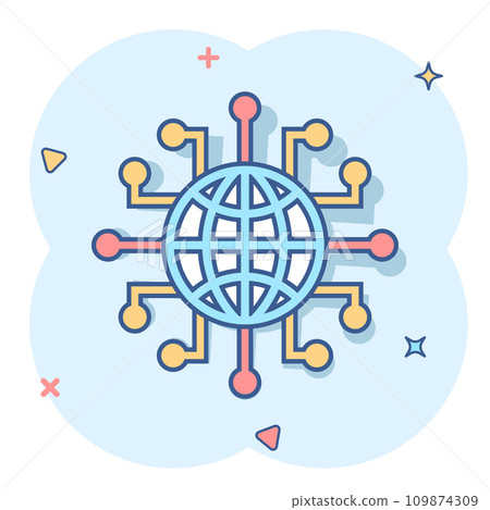 Global network icon in comic style. Cyber world vector cartoon illustration on white isolated background. Earth business concept splash effect. Global network icon in comic style. Cyber world vector cartoon illustration on white isolated background. Earth business concept splash effect. 109874309