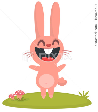 Happy cute bunny cartoon. Easter vector rabbit illustration Happy cute bunny cartoon. Easter vector rabbit illustration 109874405