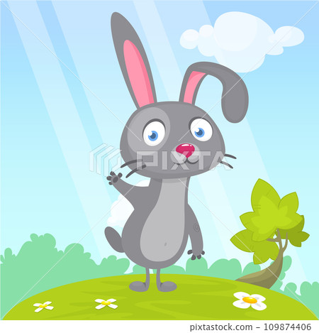 Happy cute bunny cartoon. Easter vector rabbit  illustration 109874406