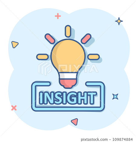 Insight icon in comic style. Bulb vector cartoon illustration on white isolated background. Idea business concept splash effect. 109874884