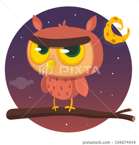 Funny cartoon owl with big eyes. Vector illustration. Design for print, children book illustration or party 109874934