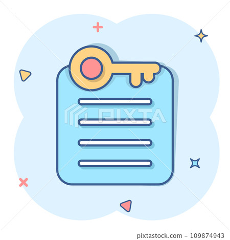 Password account icon in comic style. Keyword cartoon vector illustration on white isolated background. Key combination splash effect business concept. Password account icon in comic style. Keyword cartoon vector illustration on white isolated background. Key combination splash effect business concept. 109874943