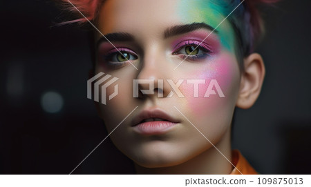 Colorful rainbow makeup images for LGBTQ, homosexual, and transgender people 109875013