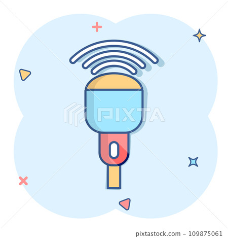 Ultrasound icon in comic style. Scanner equipment cartoon vector illustration on white isolated background. Ultrasonic splash effect business concept. Ultrasound icon in comic style. Scanner equipment cartoon vector illustration on white isolated background. Ultrasonic splash effect business concept. 109875061