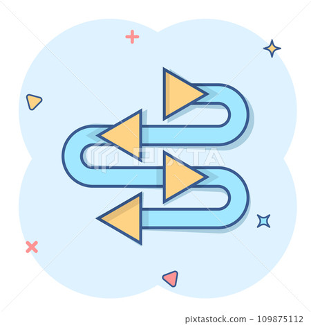 Arrow growth icon in comic style. Evolution cartoon vector illustration on white isolated background. Process organization splash effect business concept. 109875112