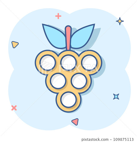 Grape fruits sign icon in comic style. Grapevine vector cartoon illustration on white isolated background. Wine grapes business concept splash effect. Grape fruits sign icon in comic style. Grapevine vector cartoon illustration on white isolated background. Wine grapes business concept splash effect. 109875113
