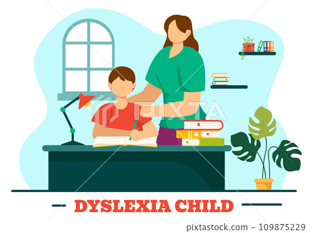 Dyslexia Children Vector Illustration of Kids Dyslexia Disorder and Difficulty in Learning Reading with Letters Flying Out in Flat Cartoon Background 109875229