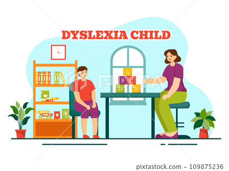 Dyslexia Children Vector Illustration of Kids Dyslexia Disorder and Difficulty in Learning Reading with Letters Flying Out in Flat Cartoon Background 109875236