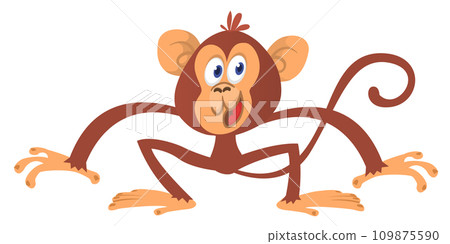 Cute cartoon monkey chimpanzee. Vector illustration isolated on white 109875590