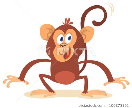 Cute cartoon monkey chimpanzee. Vector illustration isolated on white 109875591