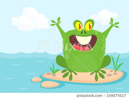 Funny green frog Cartoon character design. Vector illustration isolated Funny green frog Cartoon character design. Vector illustration isolated 109875627
