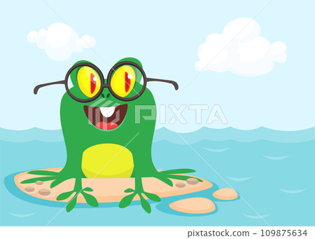 Funny green frog Cartoon character design. Vector illustration isolated Funny green frog Cartoon character design. Vector illustration isolated 109875634