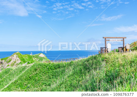 Shakotan Town, Hokkaido, Summer in Hokkaido, the gate for women only and the Cape Kamui Lighthouse at the entrance to Cape Kamui, a famous tourist attraction 109876377