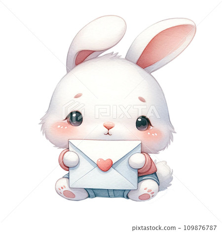 Bunny hold big love envelope watercolor illustration . .AI Generate Bunny hold big love envelope watercolor illustration . .AI Generate 109876787