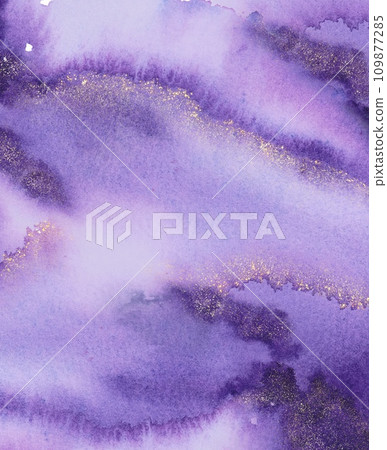 Violet watercolor with gold glitter abstract background with paper watercolor texture Violet watercolor with gold glitter abstract background with paper watercolor texture 109877285