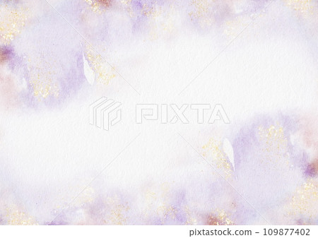 Violet watercolor with gold glitter abstract background with paper watercolor texture 109877402