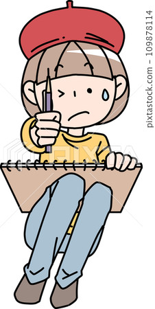 有鉛筆的女畫家 109878114