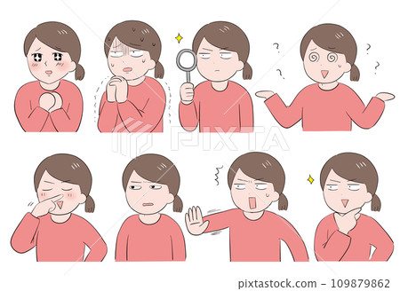 Set of various facial expressions for women (facing left) ③ Set of various facial expressions for women (facing left) ③ 109879862