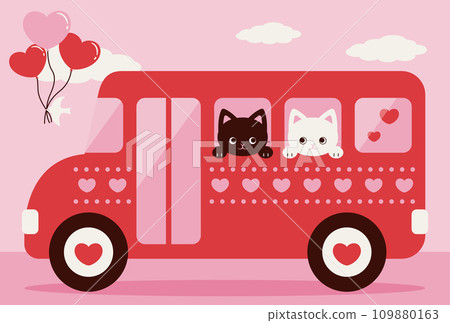 Background illustration for Valentine's Day of a cat on a heart-shaped bus Background illustration for Valentine's Day of a cat on a heart-shaped bus 109880163