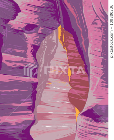 Upper Antelope Canyon in Lake Powell Navajo Tribal Park Arizona WPA Poster Art 109880236