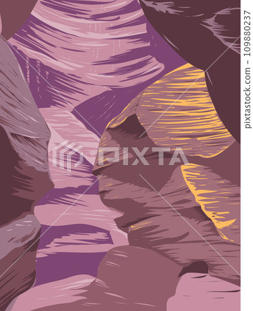 Upper Antelope Canyon in Lake Powell Navajo Tribal Park Arizona WPA Poster Art Upper Antelope Canyon in Lake Powell Navajo Tribal Park Arizona WPA Poster Art 109880237