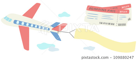 飛機和橫幅航空標誌和機票，可愛的簡單手繪插圖 109880247