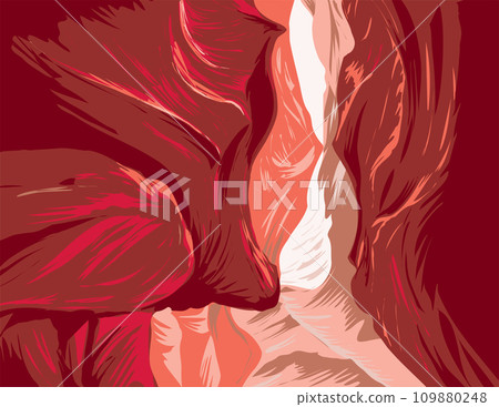 Upper Antelope Canyon in Lake Powell Navajo Tribal Park Arizona WPA Poster Art 109880248