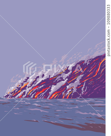 Hawaii Volcanoes National Park on Hawaii Island USA WPA Poster Art Hawaii Volcanoes National Park on Hawaii Island USA WPA Poster Art 109880333