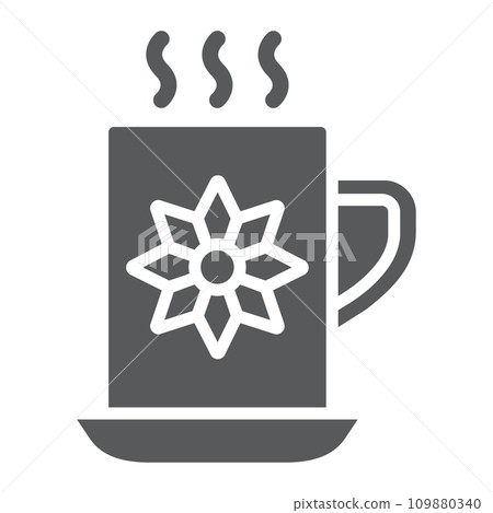 Cocoa cup glyph icon, sweet and drink, hot mug sign, vector graphics, a solid pattern on a white background. Cocoa cup glyph icon, sweet and drink, hot mug sign, vector graphics, a solid pattern on a white background. 109880340