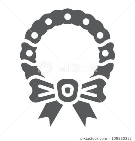 Christmas wreath with bow glyph icon, christmas and decor, holiday wreath sign, vector graphics, a solid pattern on a white background. 109880352