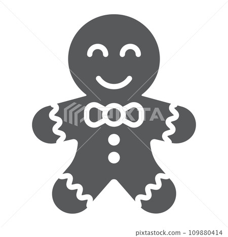 Gingerbread cookie glyph icon, christmas and sweets, xmas dessert sign, vector graphics, a solid pattern on a white background. Gingerbread cookie glyph icon, christmas and sweets, xmas dessert sign, vector graphics, a solid pattern on a white background. 109880414