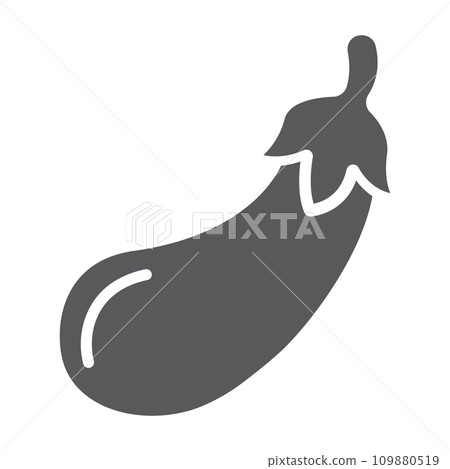 Eggplant glyph icon, fruits and vegetables, grocery sign, vector graphics, a solid pattern on a white background. Eggplant glyph icon, fruits and vegetables, grocery sign, vector graphics, a solid pattern on a white background. 109880519