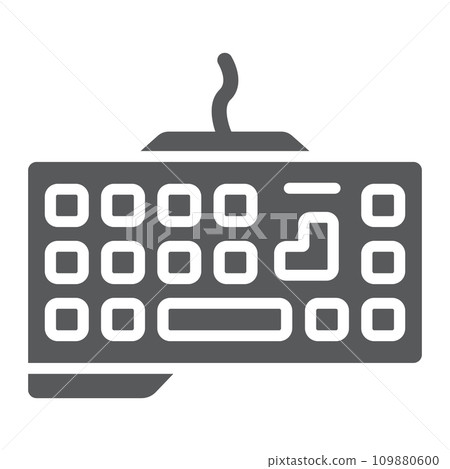 Gaming keyboard glyph icon, technology and device, keypad sign, vector graphics, a solid pattern on a white background. Gaming keyboard glyph icon, technology and device, keypad sign, vector graphics, a solid pattern on a white background. 109880600