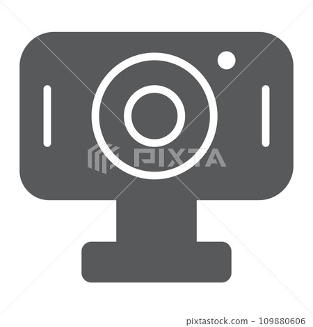 Webcam glyph icon, cam and device, computer camera sign, vector graphics, a solid pattern on a white background. Webcam glyph icon, cam and device, computer camera sign, vector graphics, a solid pattern on a white background. 109880606