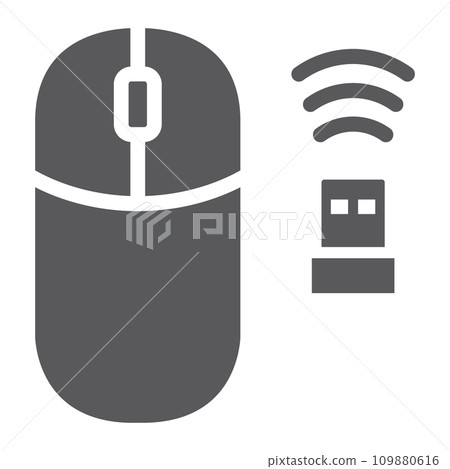 Wireless mouse glyph icon, cursor and device, computer mouse sign, vector graphics, a solid pattern on a white background. Wireless mouse glyph icon, cursor and device, computer mouse sign, vector graphics, a solid pattern on a white background. 109880616