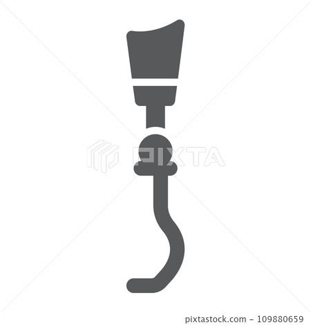 Prosthetic leg glyph icon, orthopedic and medical, artificial leg sign, vector graphics, a solid pattern on a white background. Prosthetic leg glyph icon, orthopedic and medical, artificial leg sign, vector graphics, a solid pattern on a white background. 109880659
