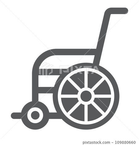 Wheelchair glyph icon, orthopedic and medical, disabled chair sign, vector graphics, a solid pattern on a white background. Wheelchair glyph icon, orthopedic and medical, disabled chair sign, vector graphics, a solid pattern on a white background. 109880660