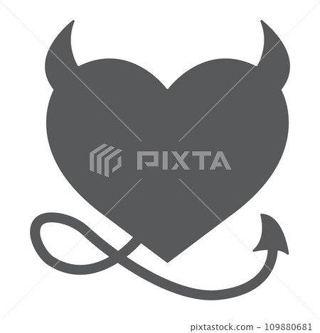 Devil Heart Valentine glyph icon, love and holiday, devil heart sign, vector graphics, a solid pattern on a white background, eps 10. 109880681