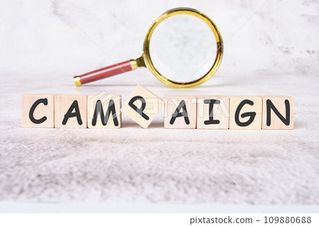 Campaign a word written on wooden cubes Campaign a word written on wooden cubes 109880688