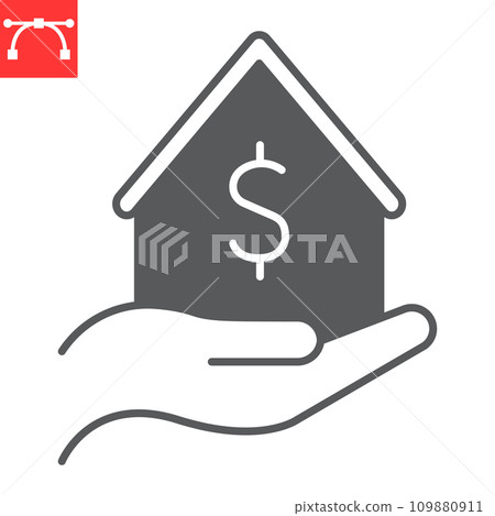 Mortgage glyph icon, real estate and home, hand holding house vector icon, vector graphics, editable stroke solid sign, eps 10. 109880911