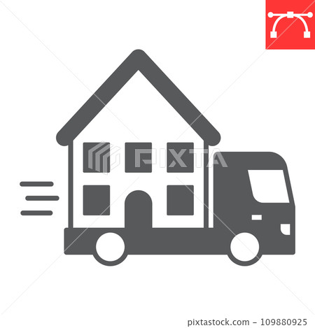 Moving house glyph icon, truck and shipping, moving home vector icon, vector graphics, editable stroke solid sign, eps 10. 109880925