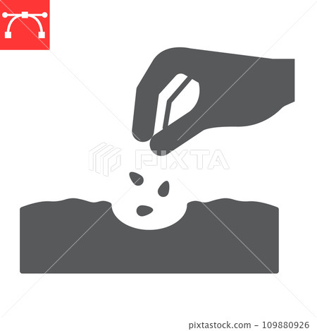 Hand planting seeds glyph icon, gardening and agriculture, seeding vector icon, vector graphics, editable stroke solid sign, eps 10. 109880926