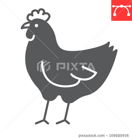 Chicken glyph icon, farm and agriculture, hen vector icon, vector graphics, editable stroke solid sign, eps 10. 109880936