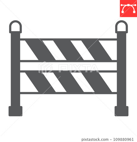 Road barrier glyph icon, construction and roadblock, barrier vector icon, vector graphics, editable stroke solid sign, eps 10. 109880961