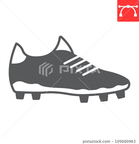 Soccer shoe glyph icon, sport and footwear, football shoe vector icon, vector graphics, editable stroke solid sign, eps 10. Soccer shoe glyph icon, sport and footwear, football shoe vector icon, vector graphics, editable stroke solid sign, eps 10. 109880963